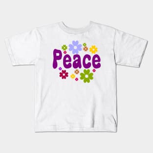 Peace flowers vintage retro Kids T-Shirt